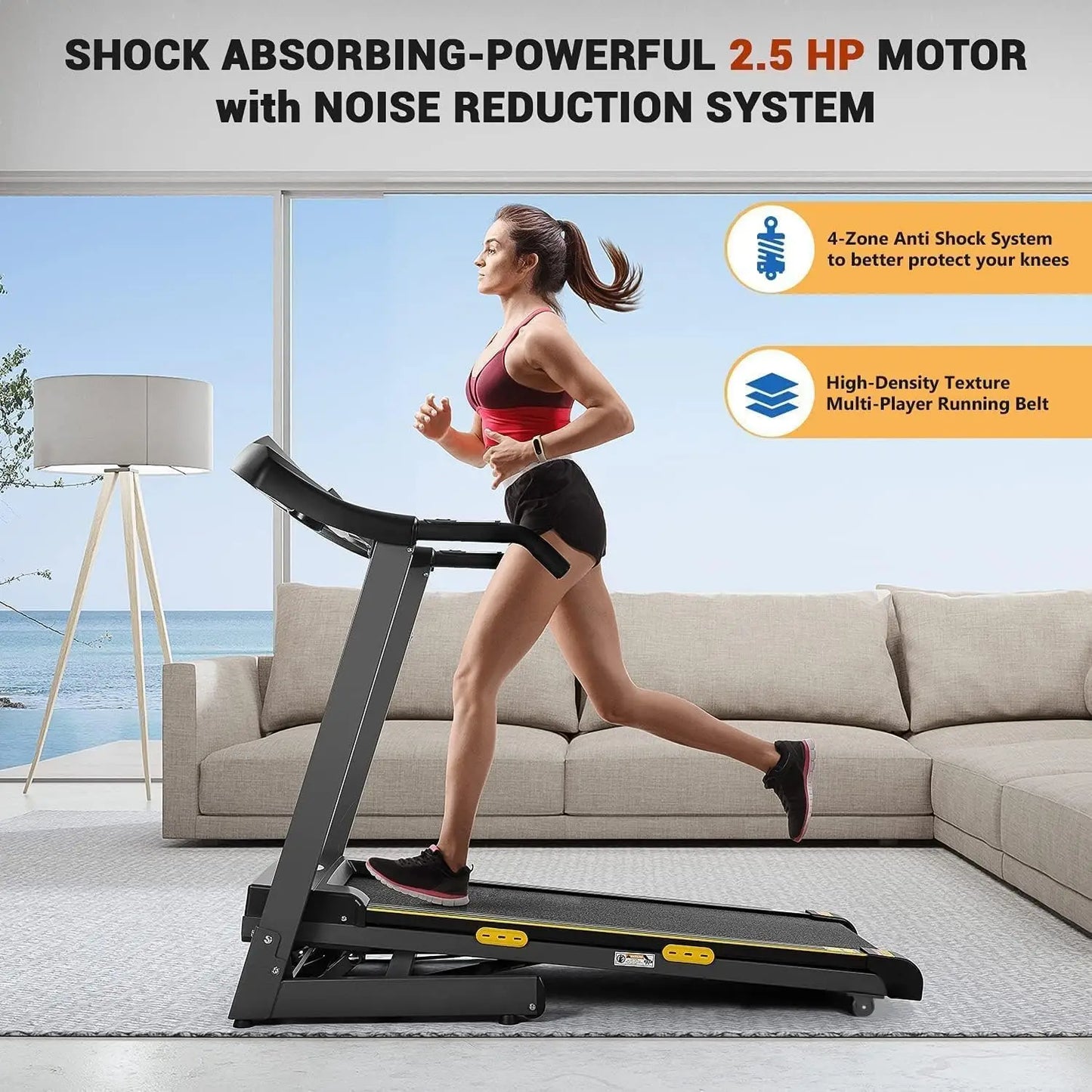 Folding 17'' Electric Treadmill with Auto Incline with 15 Training Programs
