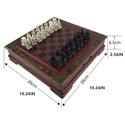 Three-dimensional chess Set with vintage wooden table