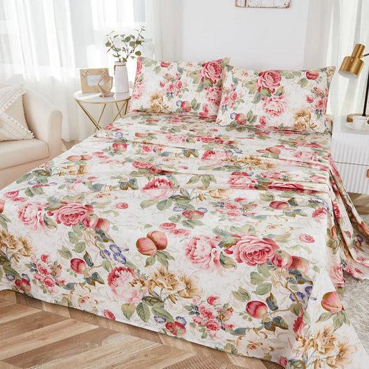 Vintage, Soft and Skin-friendly Floral Print Fitted Sheet Set