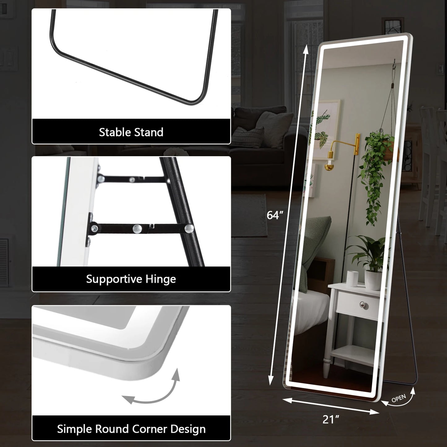 64"x21" Full Length Mirror Standing Hanging or Wall-Mounted Mirror