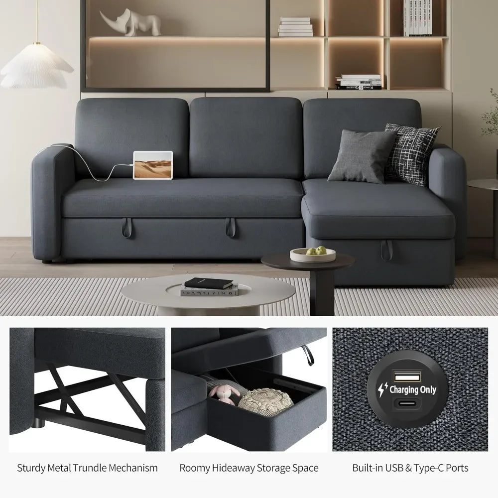 Sectional Sofa L-Shaped Sofa w/Pull Out Bed