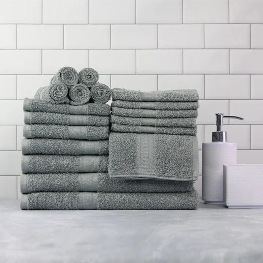 Soft and Super Absorbent 18-Piece 100% Cotton Towel Set