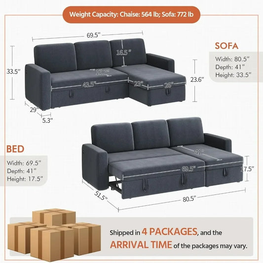 Sectional Sofa L-Shaped Sofa w/Pull Out Bed