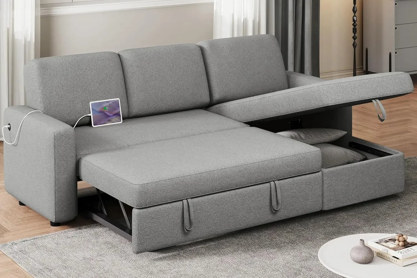 Sectional Sofa L-Shaped Sofa w/Pull Out Bed