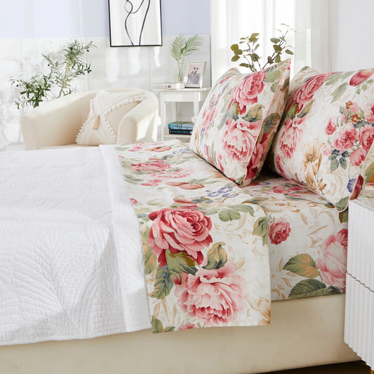 Vintage, Soft and Skin-friendly Floral Print Fitted Sheet Set