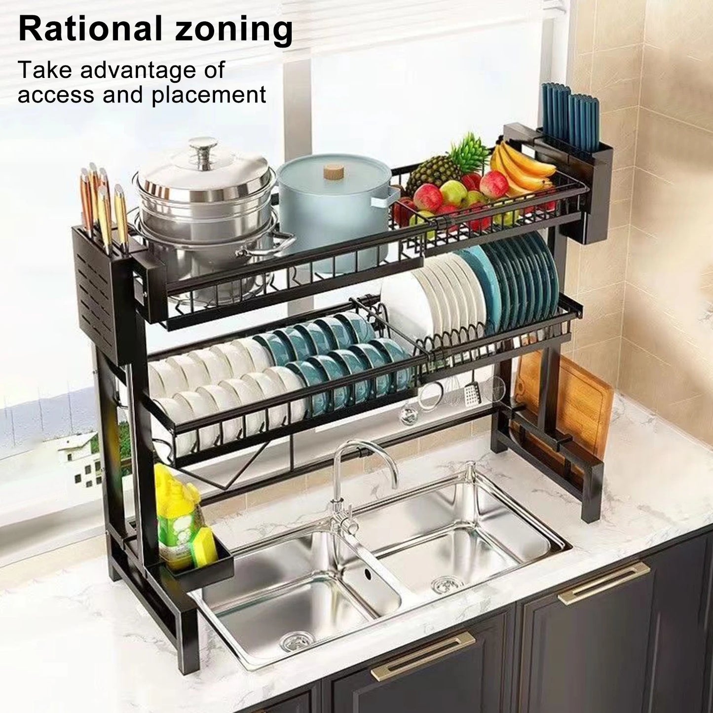 Multifunctional Above Sink Stretchable Draining Organizer