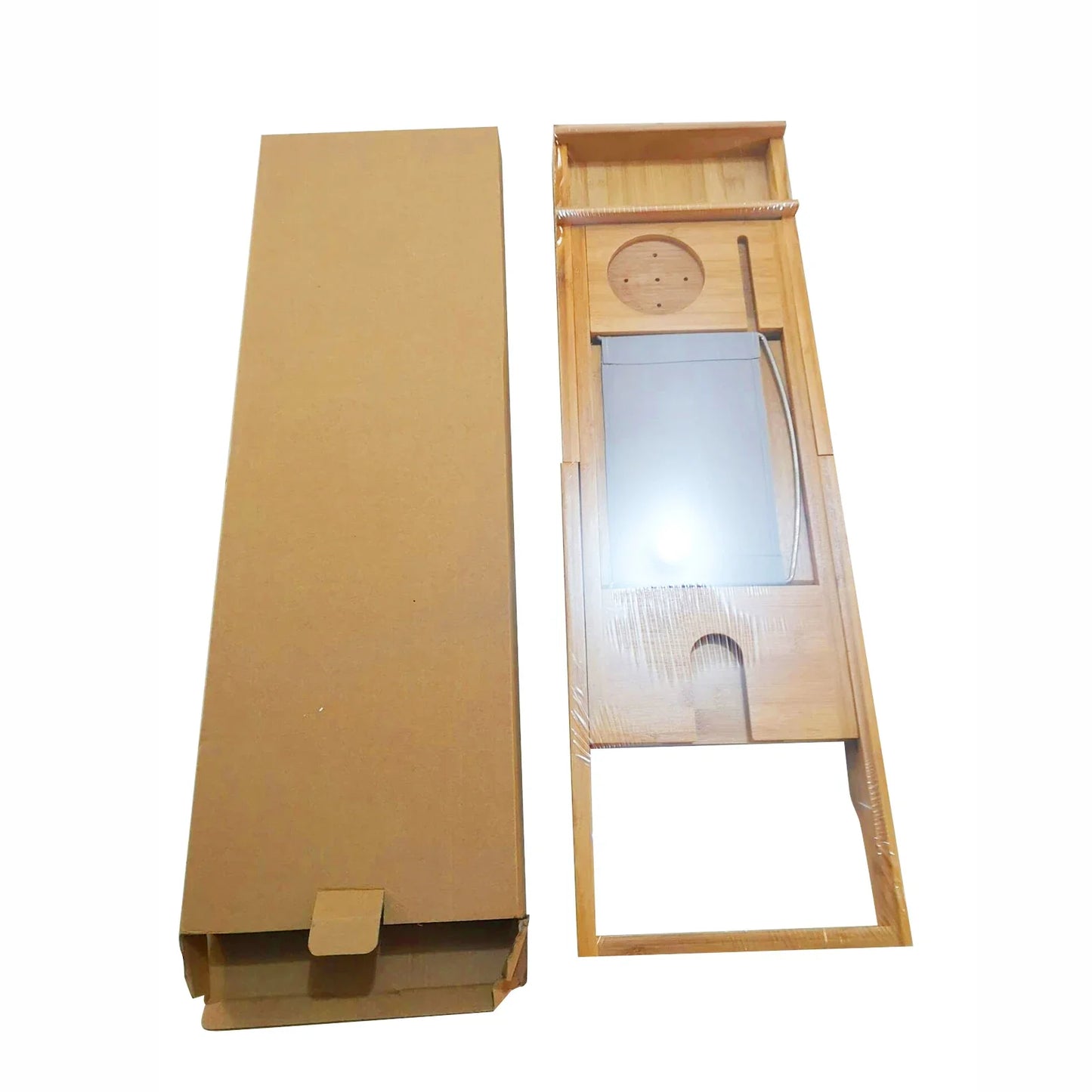 Expandable Bamboo Bath Tray – Durable, Waterproof Bathtub Caddy with Adjustable iPad Stand, for Relaxing Bath Time