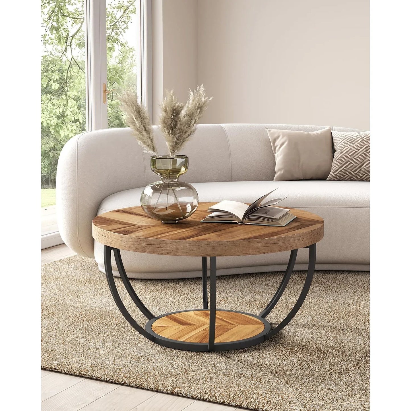 Modern Open Storage Round Coffee Table