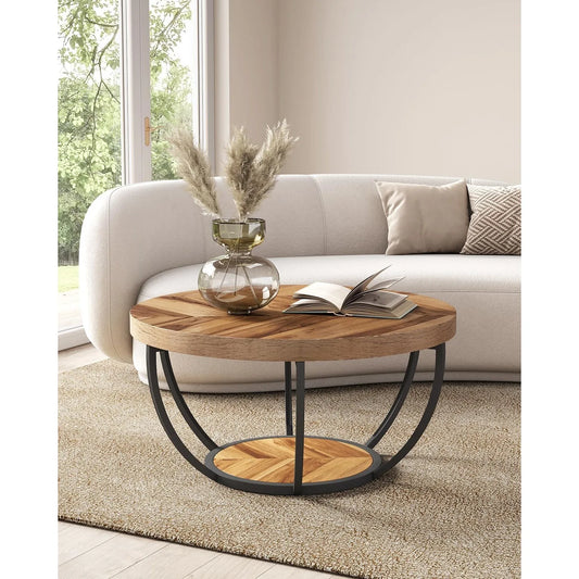 Modern Open Storage Round Coffee Table