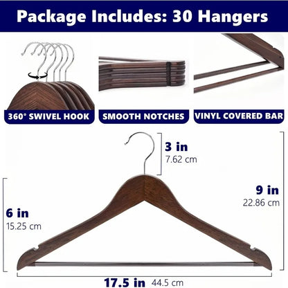 30 Pack Vintage Wooden Coat Hangers