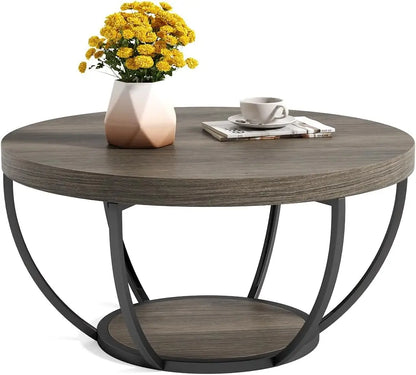 Modern Open Storage Round Coffee Table