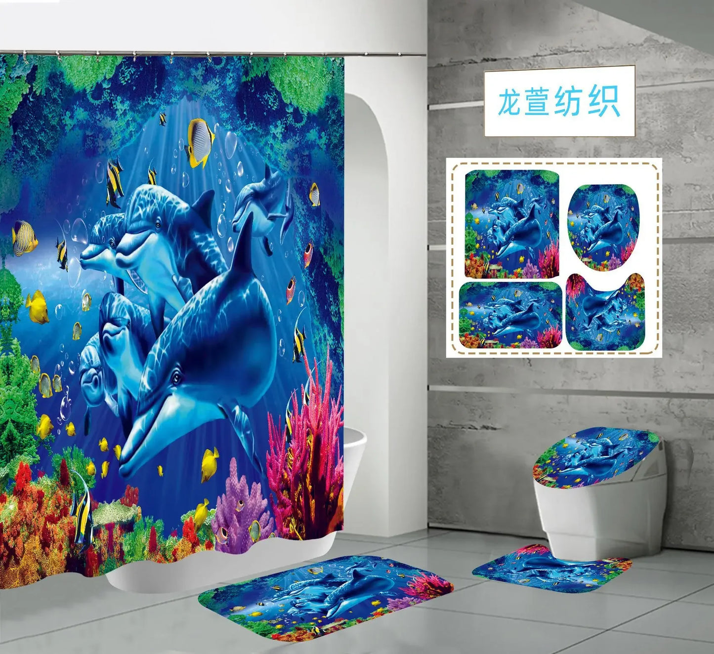 Blue Ocean Underwater World Bathmat Set