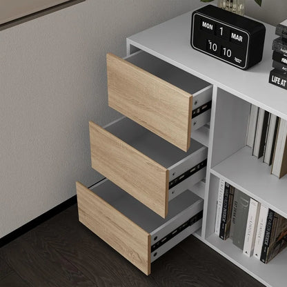 L Shape Computer Desk with Drawers and Shelves