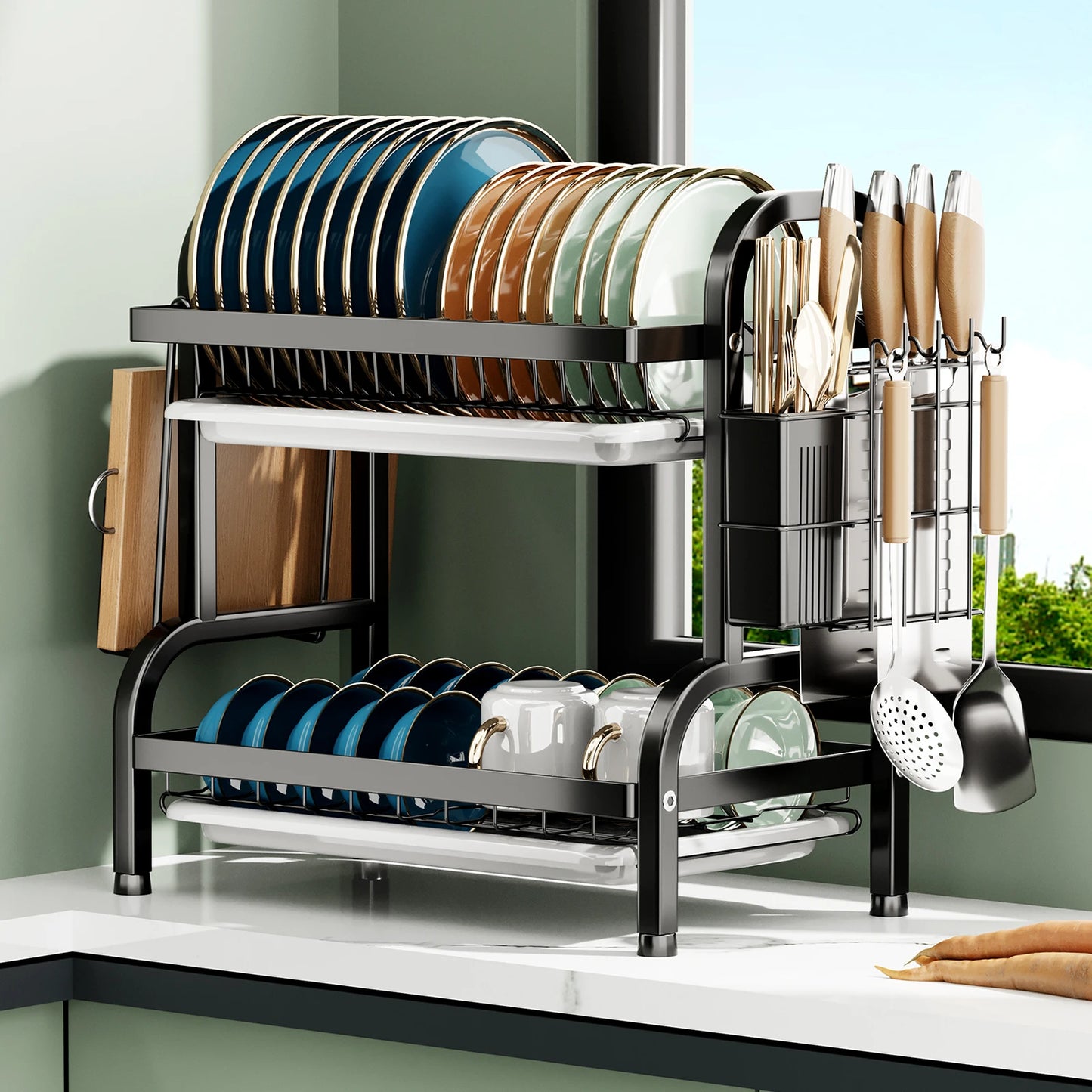 2-Tier Dish Drying Rack with Drain Board