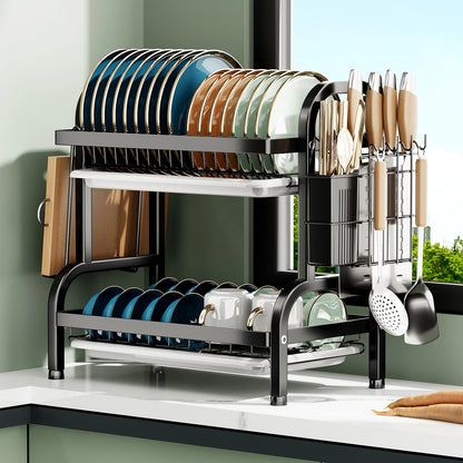 2-Tier Dish Drying Rack with Drain Board