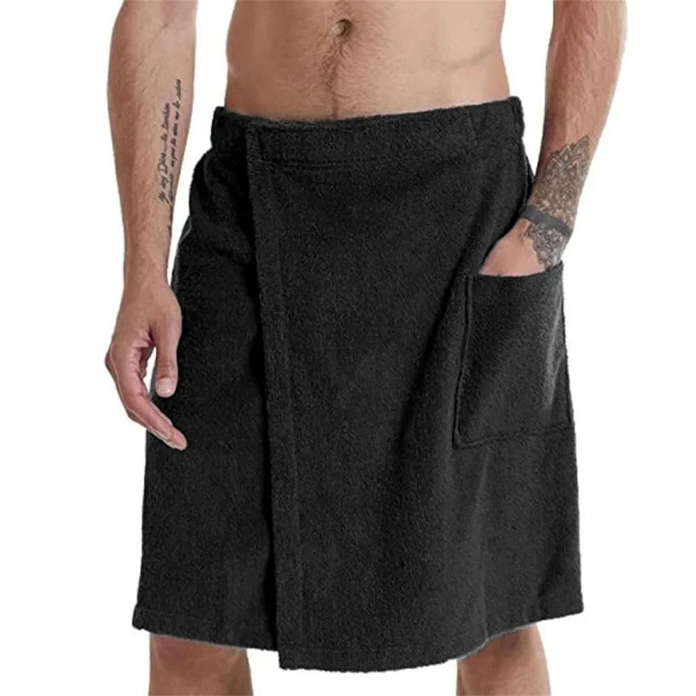 Men Soft Wearable Bath Towel with Pocket