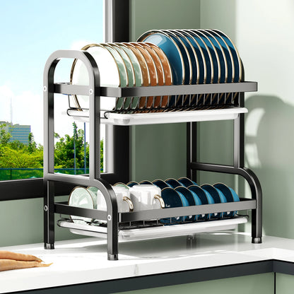2-Tier Dish Drying Rack with Drain Board