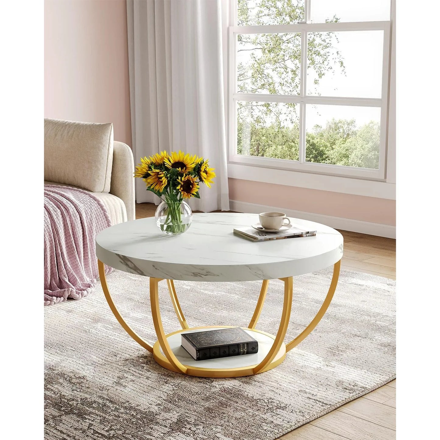 Modern Open Storage Round Coffee Table