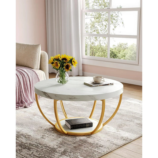 Modern Open Storage Round Coffee Table