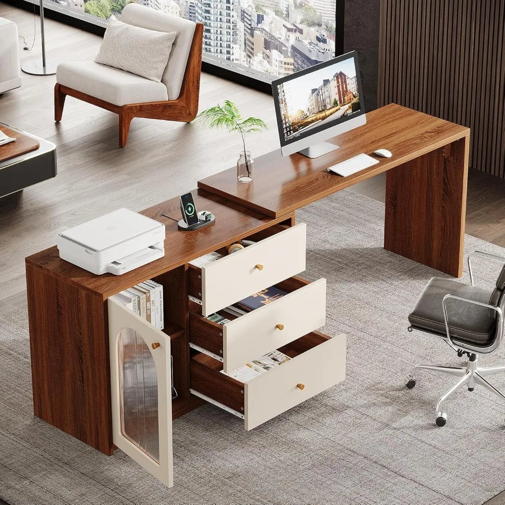 Modern Corner Computer Desk with Drawers