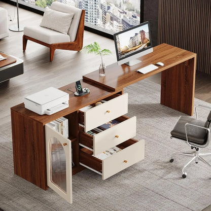 Modern Corner Computer Desk with Drawers