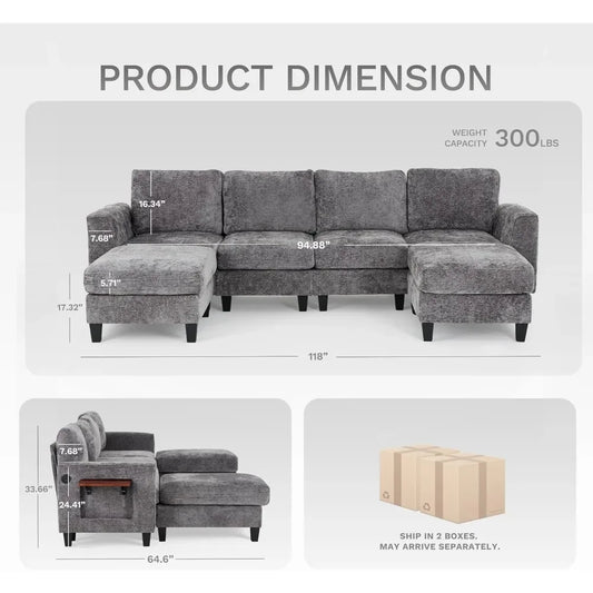 Modular Sofa with 2 Ottoman