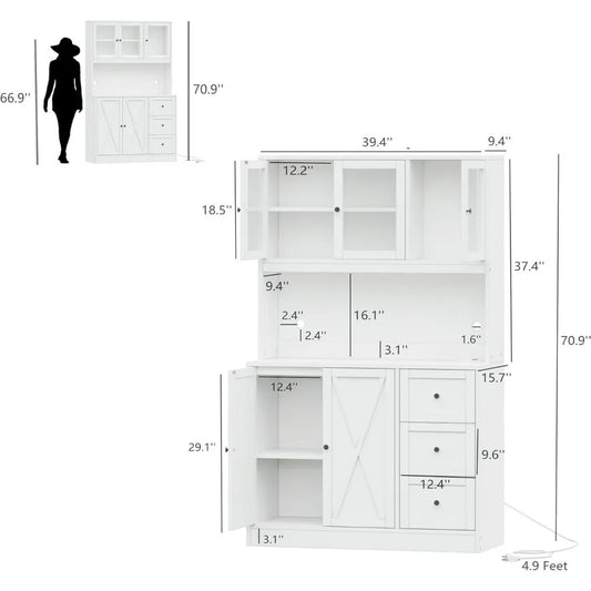 Hutch with Microwave Stand & Charging Station