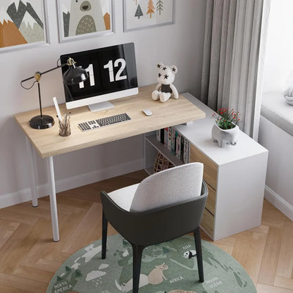 L Shape Computer Desk with Drawers and Shelves
