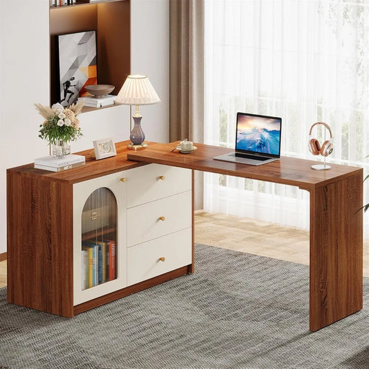 Modern Corner Computer Desk with Drawers