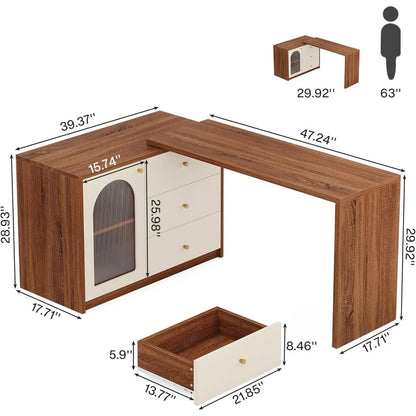 Modern Corner Computer Desk with Drawers