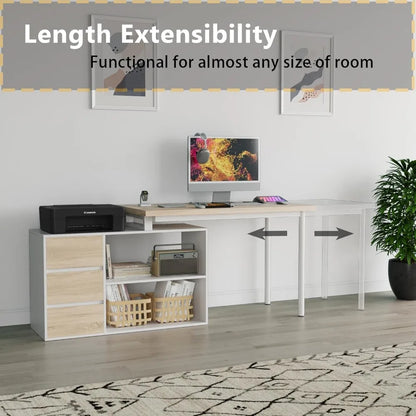 L Shape Computer Desk with Drawers and Shelves
