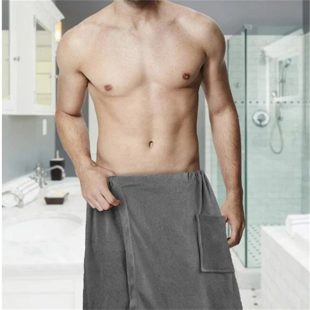 Men Soft Wearable Bath Towel with Pocket
