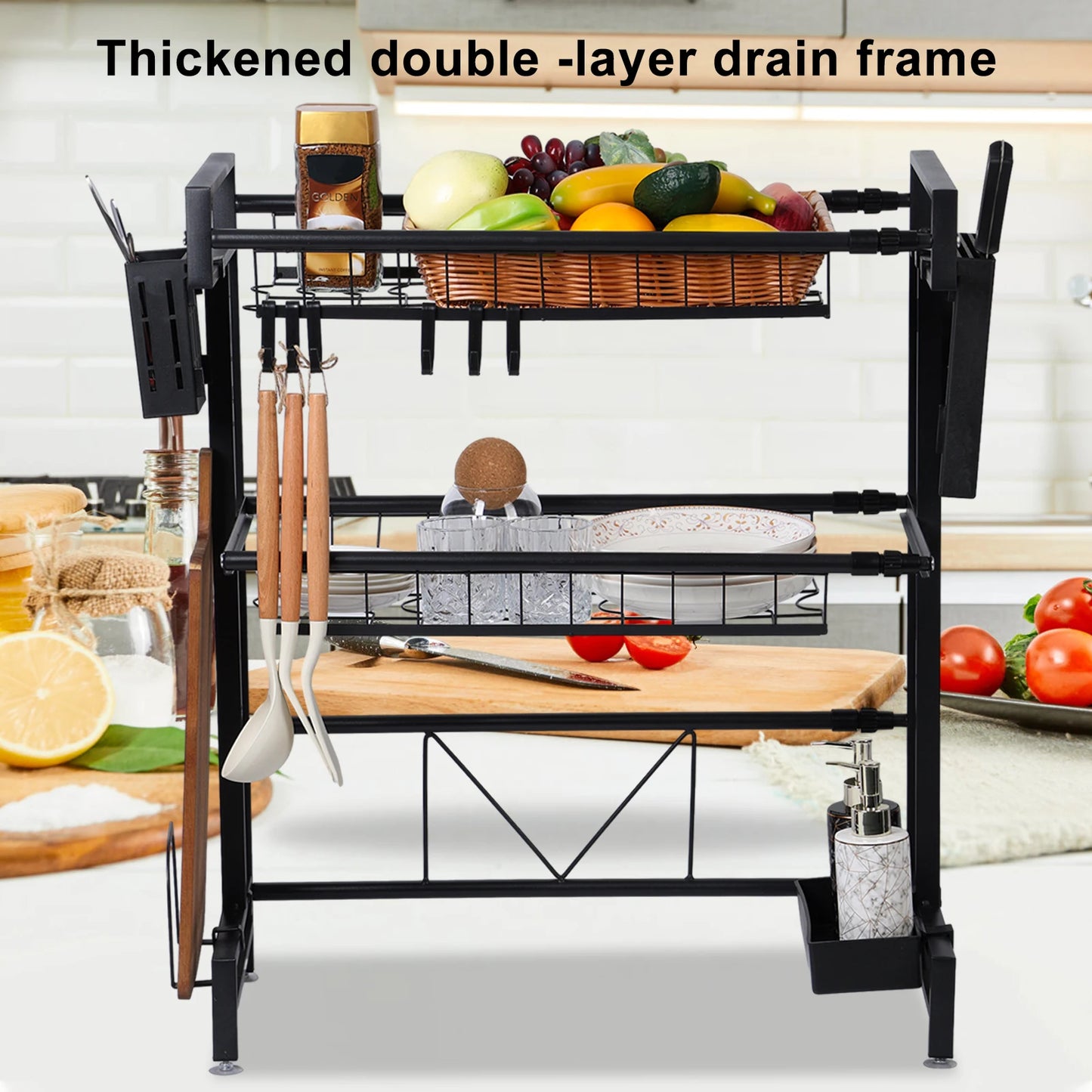 Multifunctional Above Sink Stretchable Draining Organizer