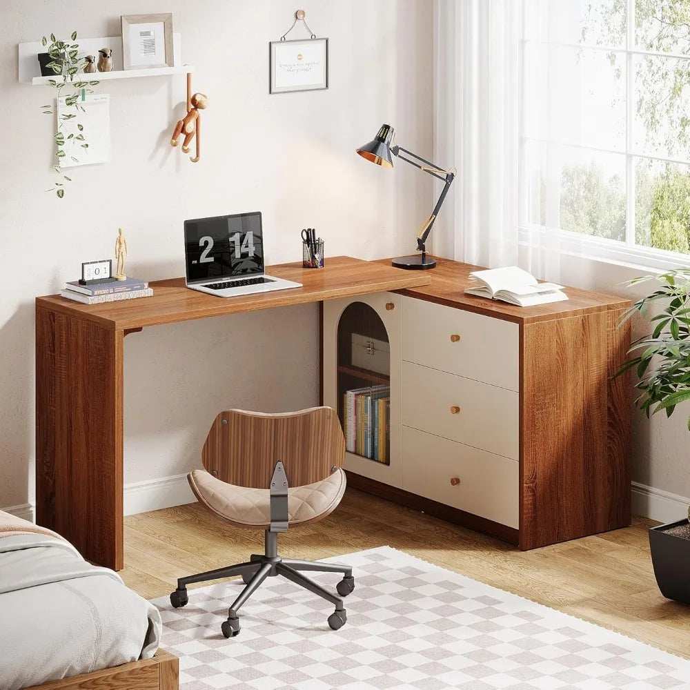 Modern Corner Computer Desk with Drawers
