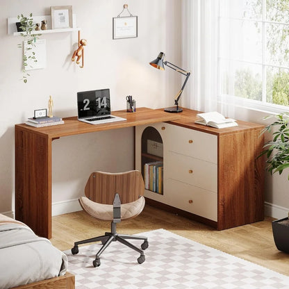 Modern Corner Computer Desk with Drawers