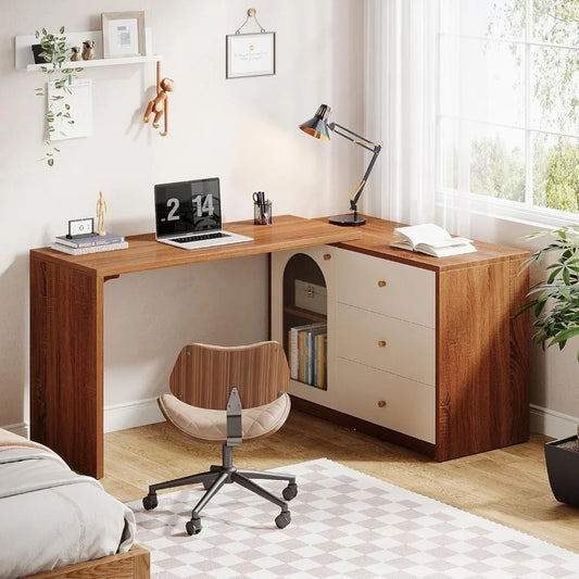 Modern Corner Computer Desk with Drawers