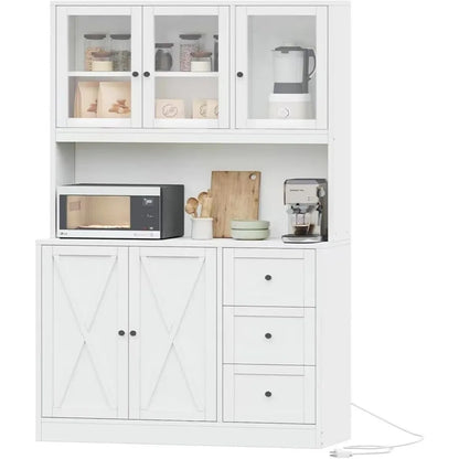 Hutch with Microwave Stand & Charging Station