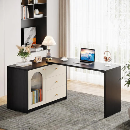 Modern Corner Computer Desk with Drawers