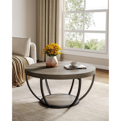 Modern Open Storage Round Coffee Table